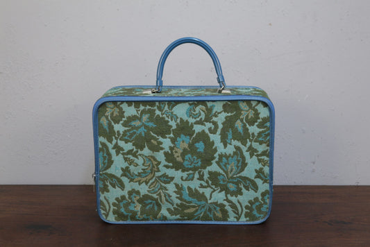 1960s Avon Teal Jacquard Suitcase