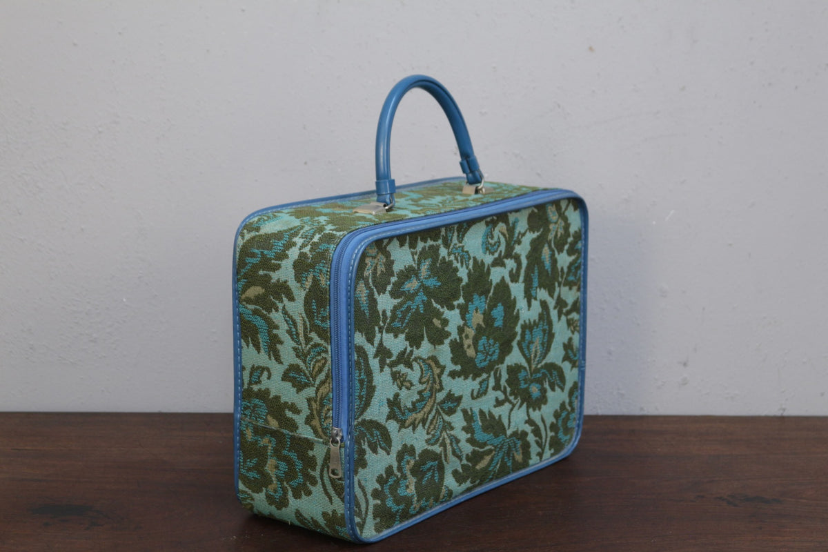 1960s Avon Teal Jacquard Suitcase