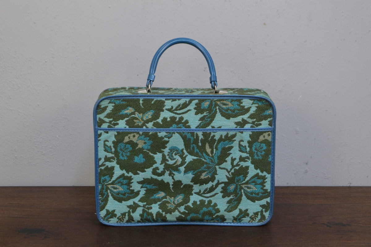 1960s Avon Teal Jacquard Suitcase