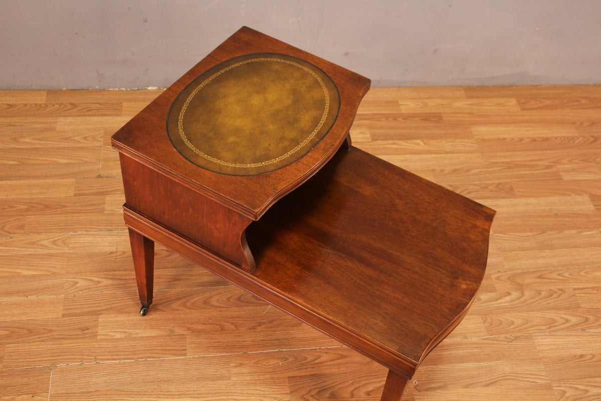 Mahogany Leather-Top Stepback Table