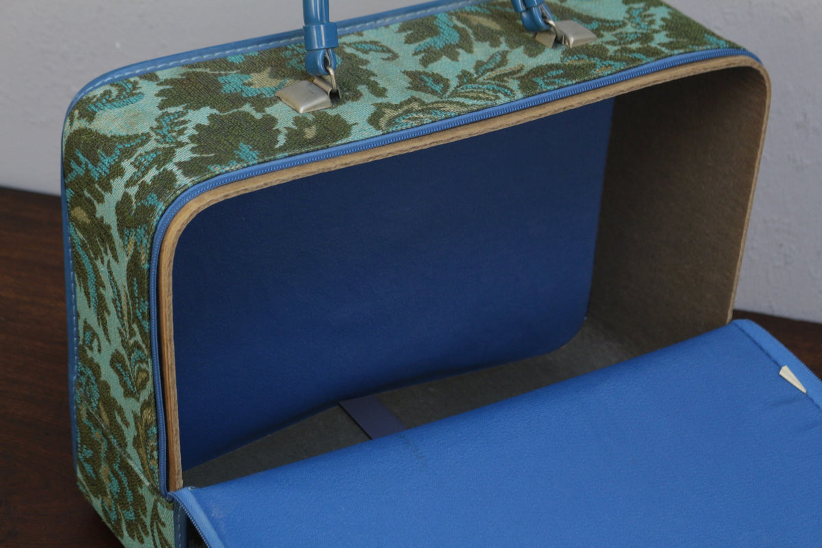 1960s Avon Teal Jacquard Suitcase