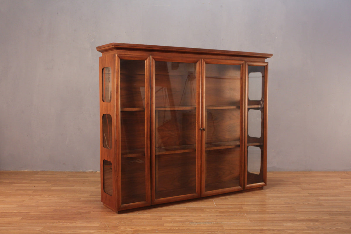 Walnut & Glass Illuminated Bookcase - ONLINE ONLY