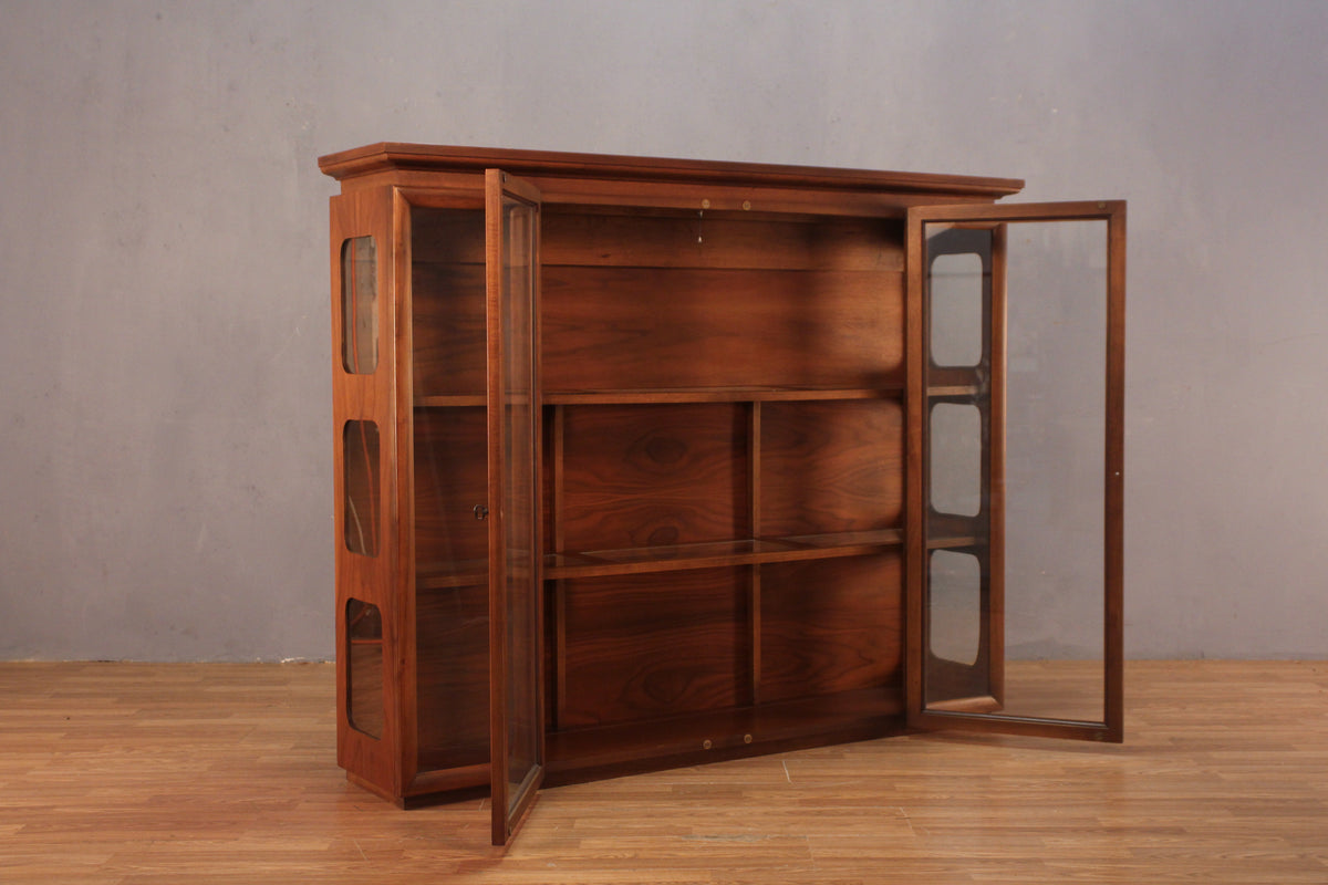 Walnut & Glass Illuminated Bookcase - ONLINE ONLY