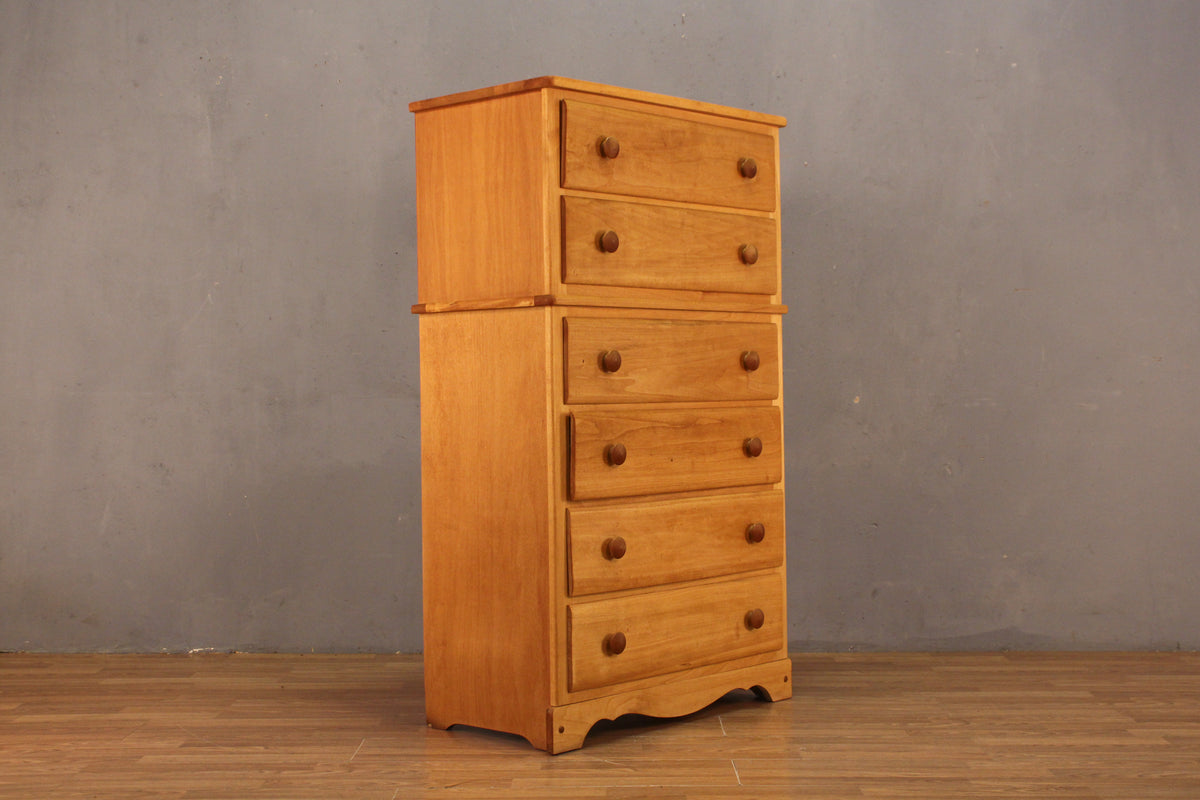 Country Pine 6-Drawer Highboy Dresser