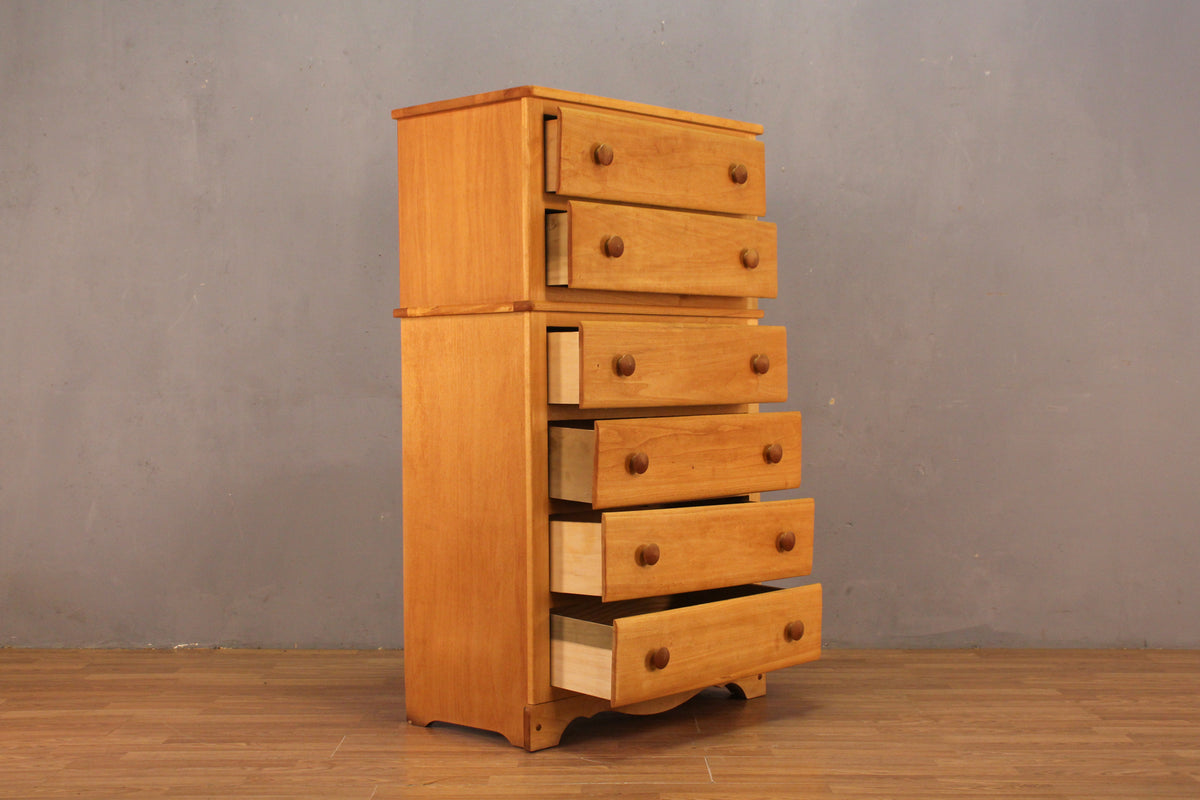 Country Pine 6-Drawer Highboy Dresser