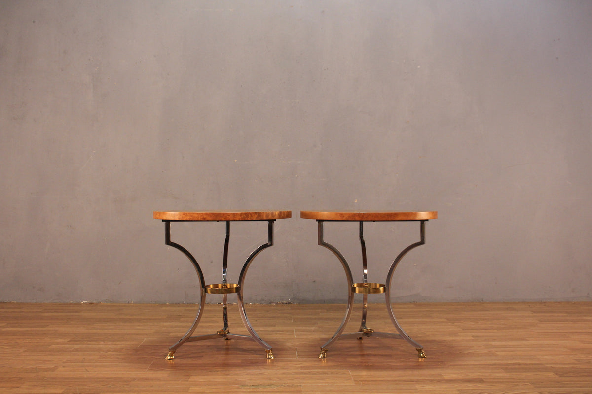 Hollywood Regency Burl & Brass-Hooved End Table