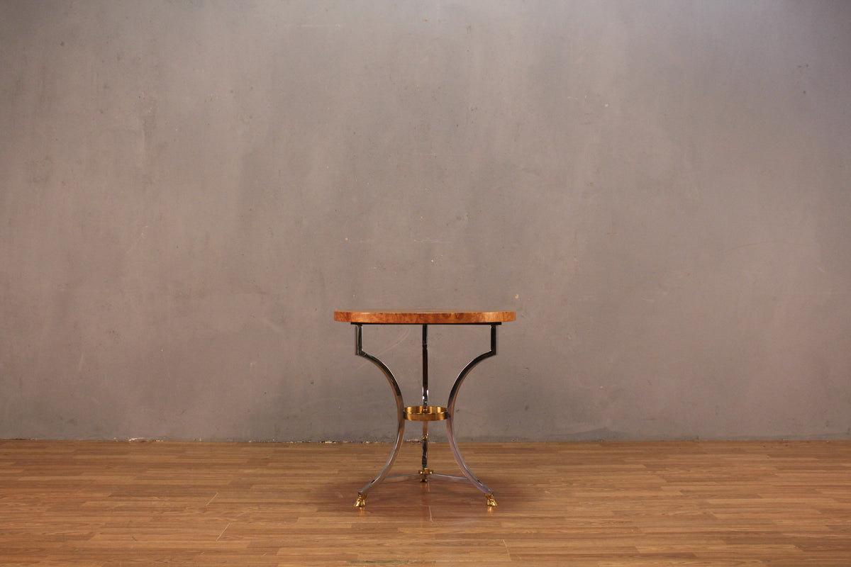Hollywood Regency Burl & Brass-Hooved End Table