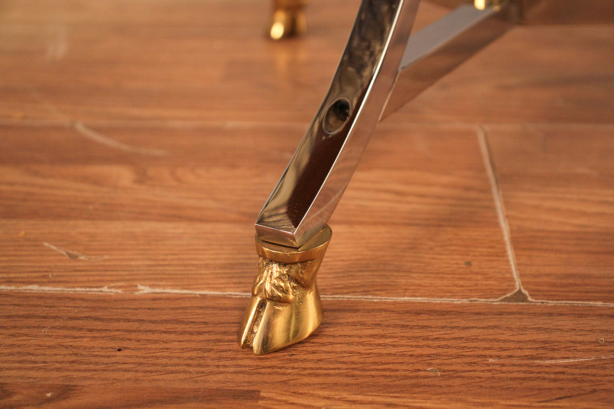 Hollywood Regency Burl & Brass-Hooved End Table