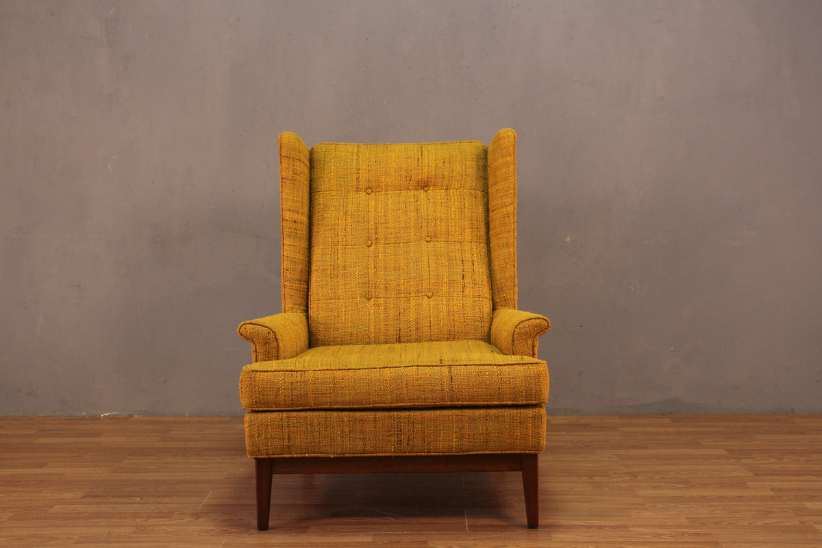 Mid Century Mustard & Walnut Wingback Chair