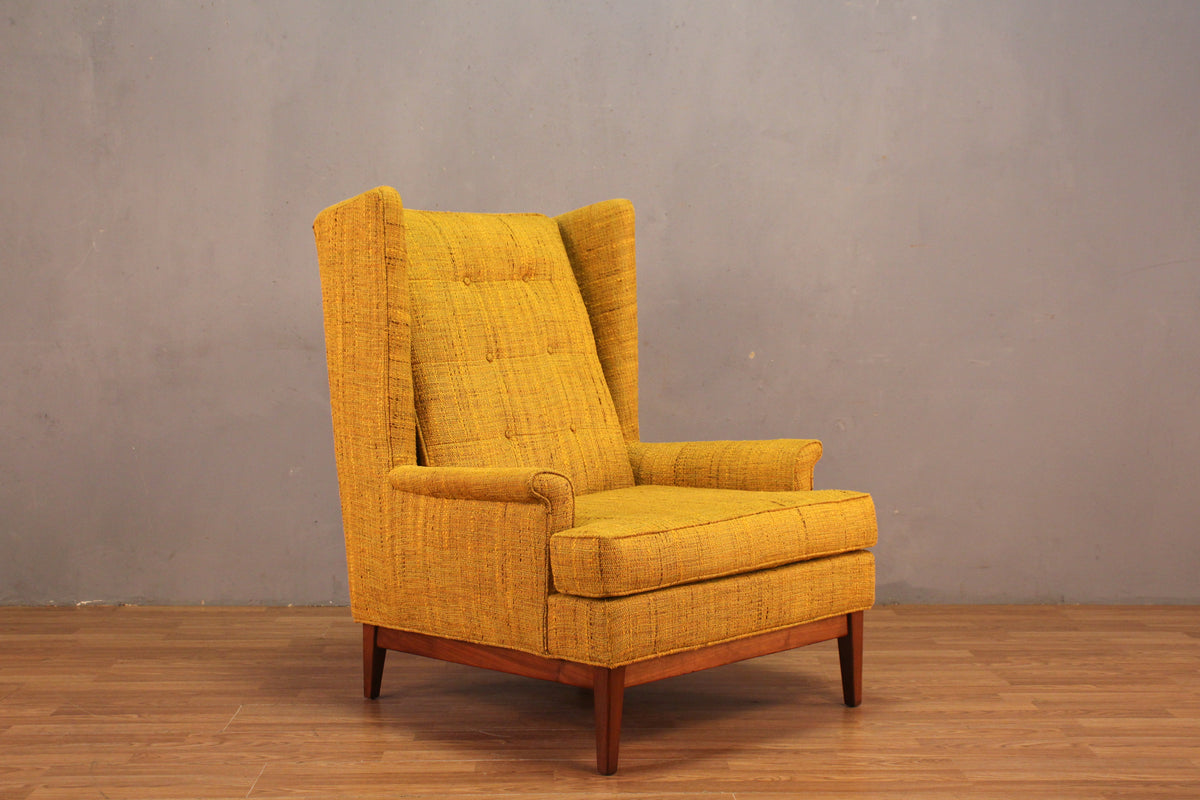 Mid Century Mustard & Walnut Wingback Chair