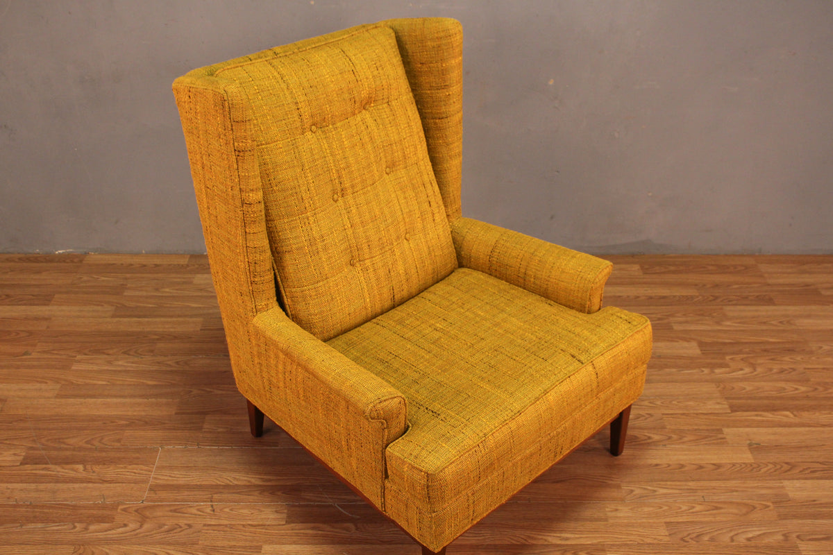 Mid Century Mustard & Walnut Wingback Chair