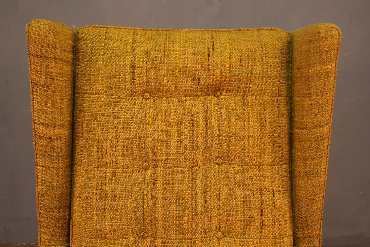 Mid Century Mustard & Walnut Wingback Chair