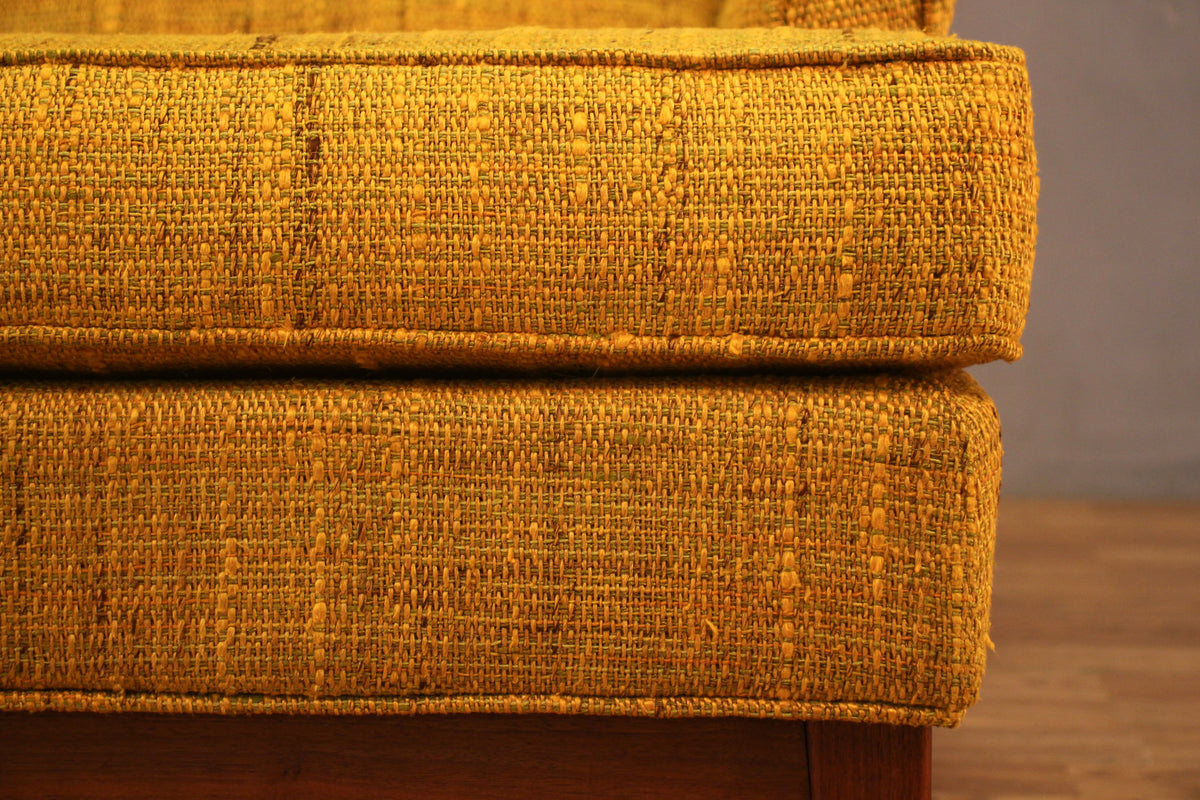Mid Century Mustard & Walnut Wingback Chair