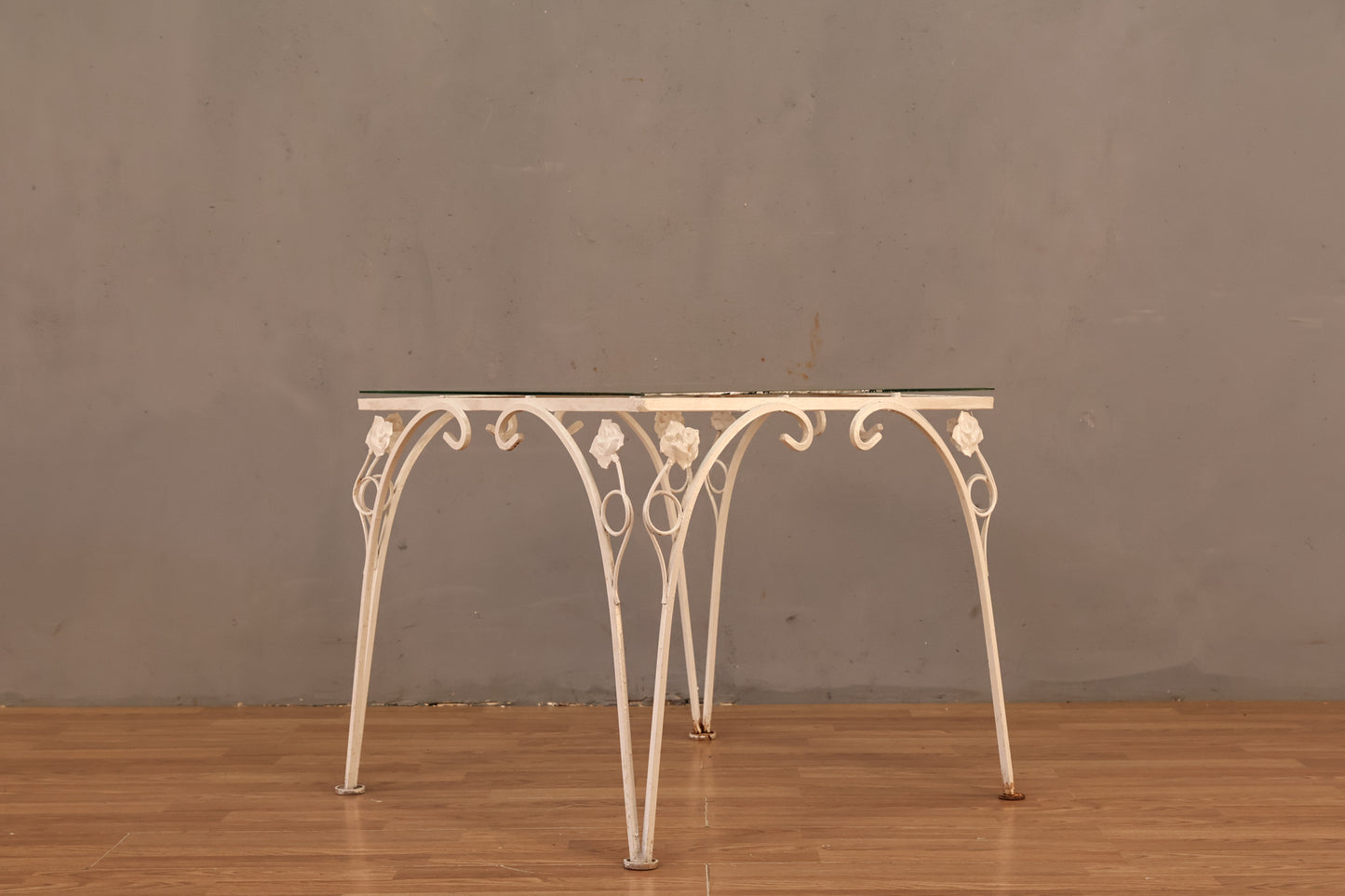 White Iron & Glass End Table - ONLINE ONLY