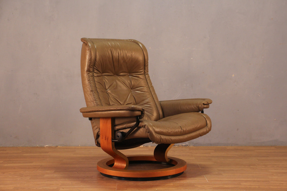 Ekornes "Stressless" Brown Leather Recliner & Ottoman