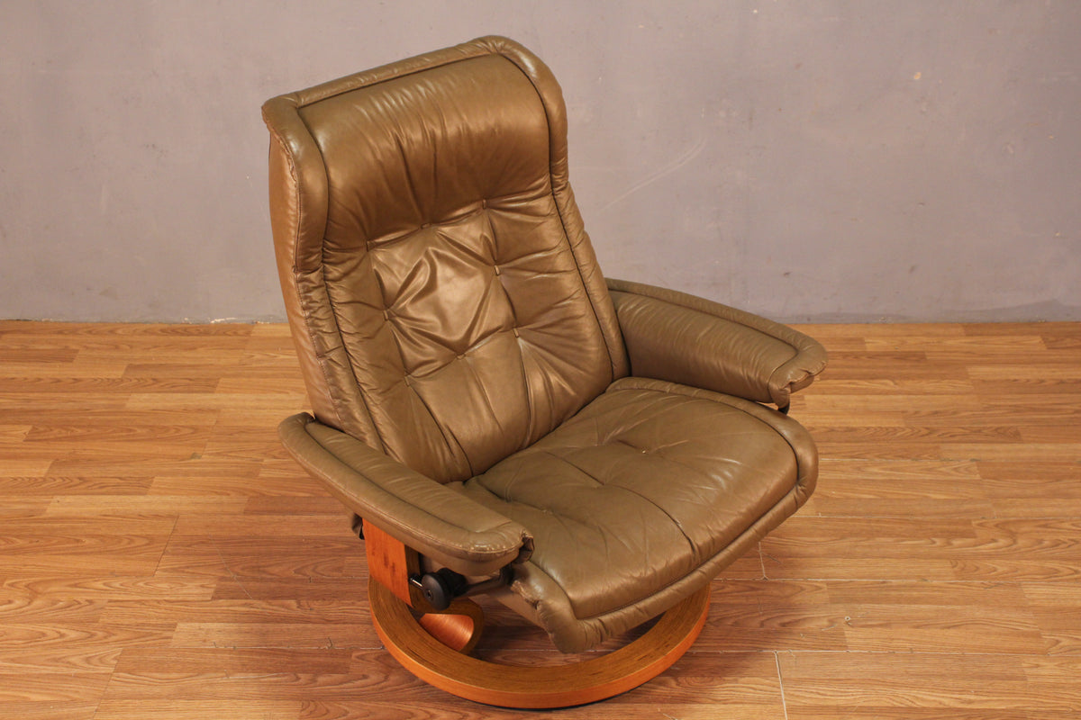 Ekornes "Stressless" Brown Leather Recliner & Ottoman