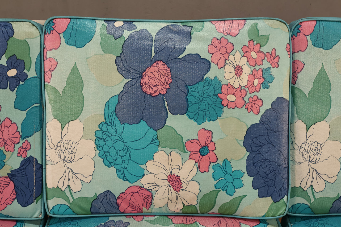 White Iron & Aqua Floral Sofa - ONLINE ONLY