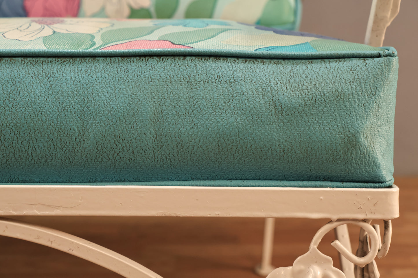 White Iron & Aqua Floral Sofa - ONLINE ONLY