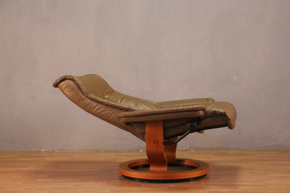Ekornes "Stressless" Brown Leather Recliner & Ottoman