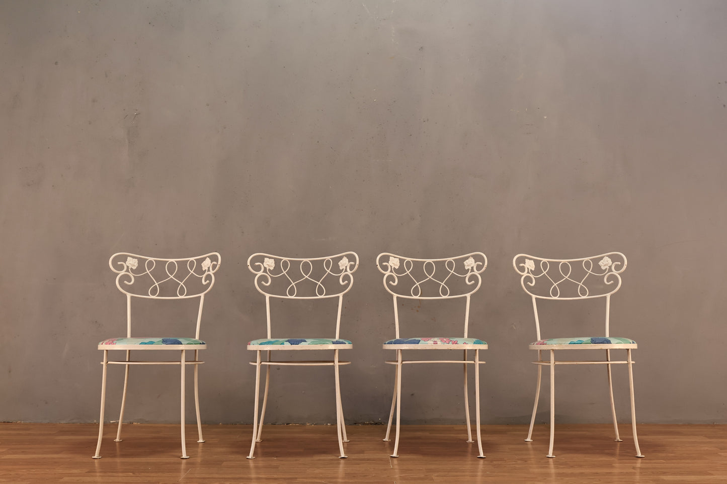 White Iron & Aqua Floral Side Chair - ONLINE ONLY