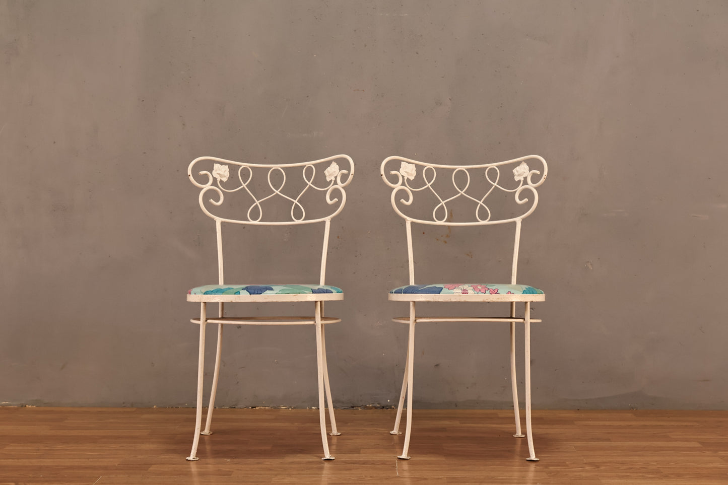 White Iron & Aqua Floral Side Chair - ONLINE ONLY