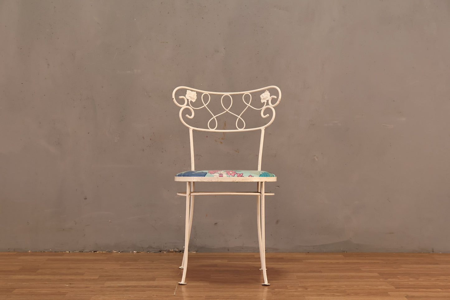 White Iron & Aqua Floral Side Chair - ONLINE ONLY