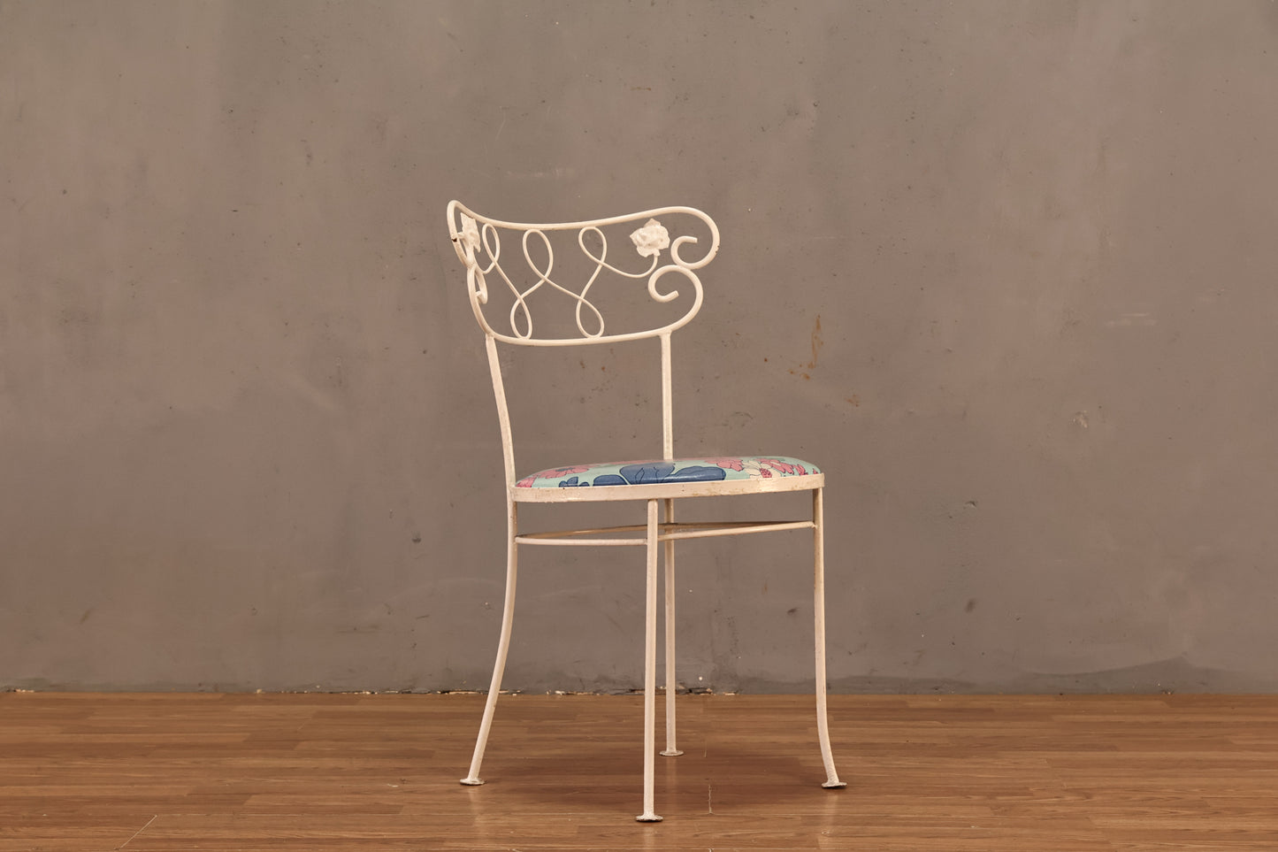 White Iron & Aqua Floral Side Chair - ONLINE ONLY