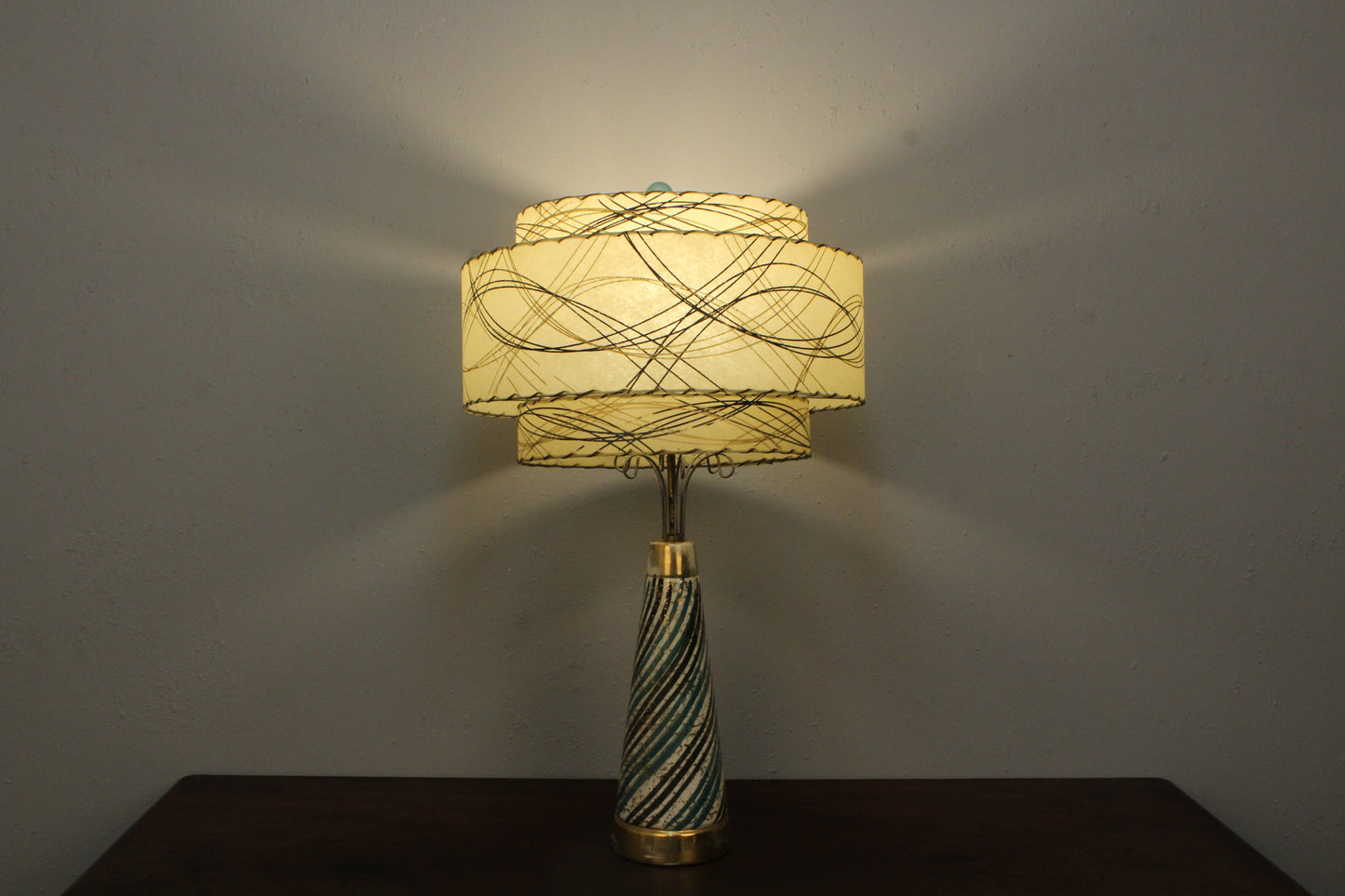Luxe Mid Century Striped Table Lamp