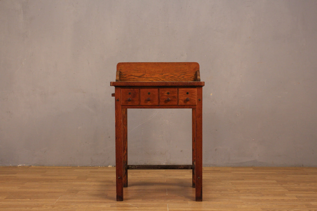 Antique Solid Oak 4-Drawer Workbench