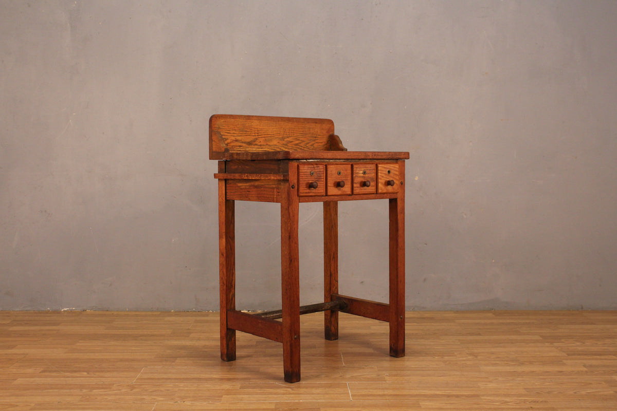 Antique Solid Oak 4-Drawer Workbench
