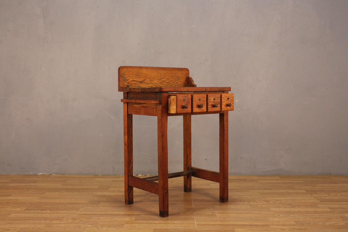 Antique Solid Oak 4-Drawer Workbench