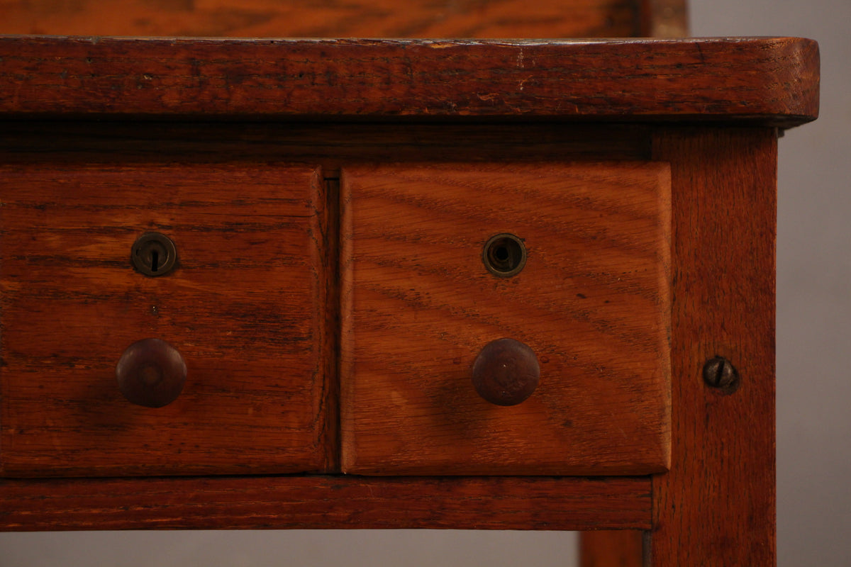 Antique Solid Oak 4-Drawer Workbench