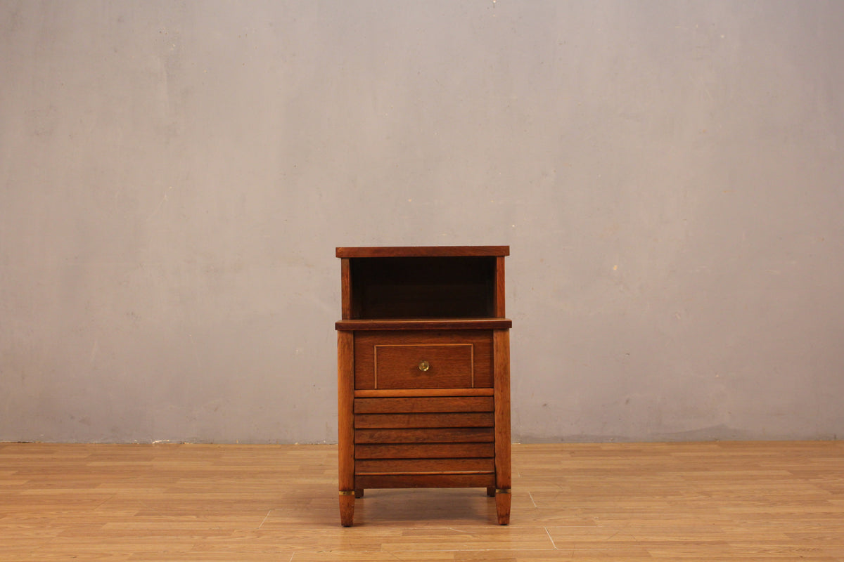 Walnut & Louvered 2-Drawer Nightstand