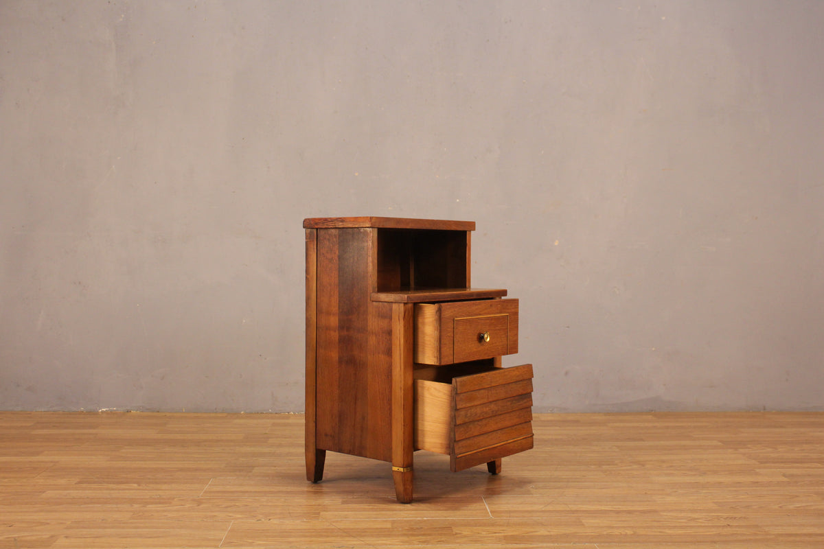 Walnut & Louvered 2-Drawer Nightstand
