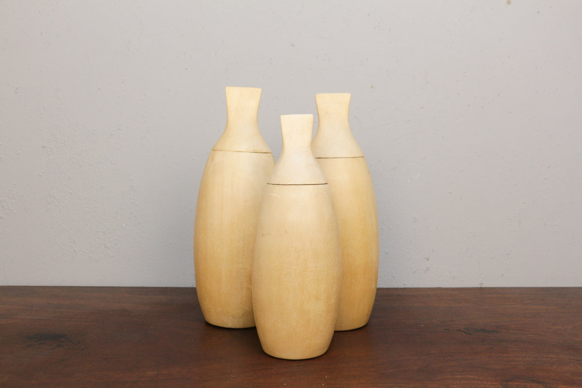 Set of 3 Burundian Wood Canisters