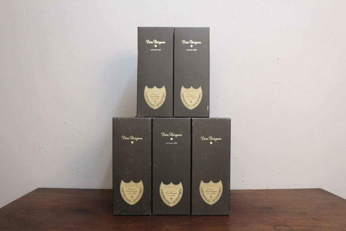 Lot of 8 Dom Perignon Champagne Bottles with Box