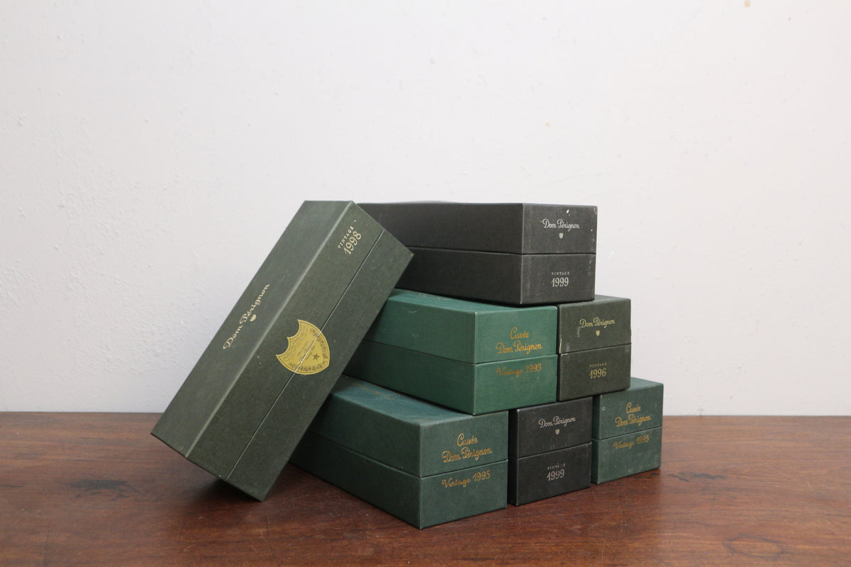 Lot of 7 Dom Peridnon Champagne Bottles in Box
