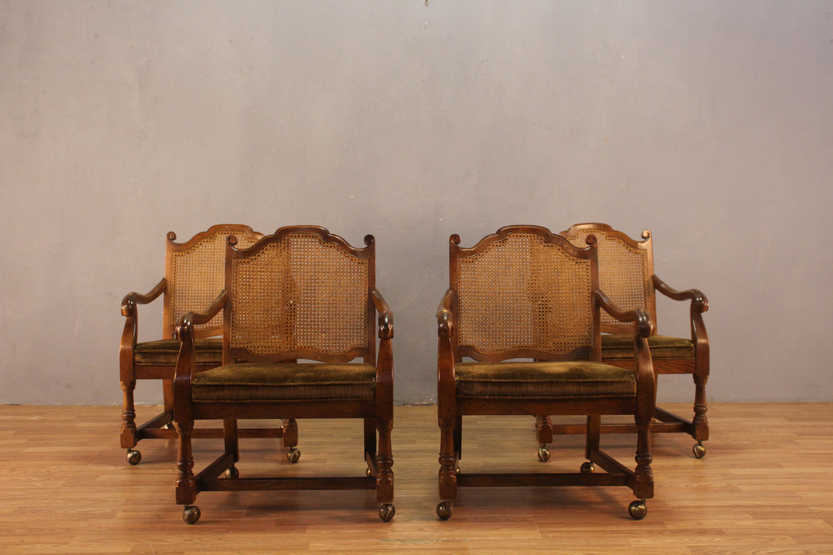 Drexel Oak & Olive Velvet Rolling Armchair - ONLINE ONLY