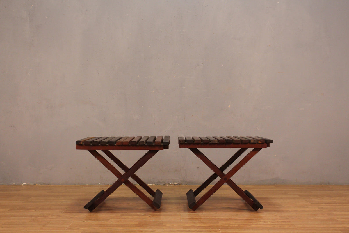 Slatted Solid Teak Folding Side Table