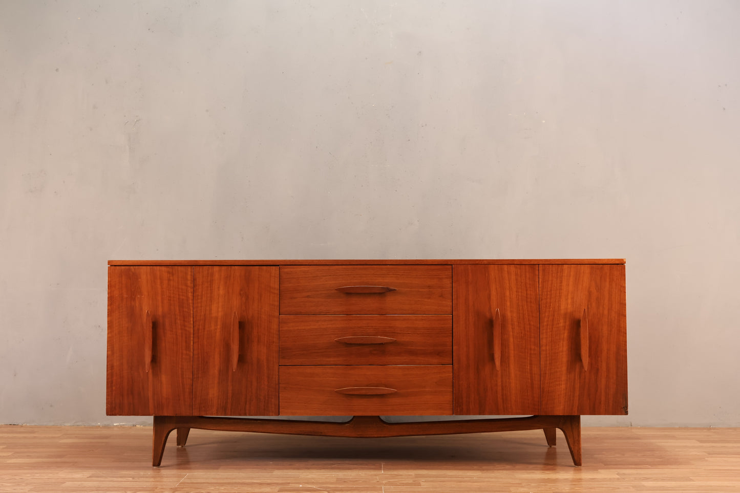 Large Sculptural Walnut 9-Drawer Credenza