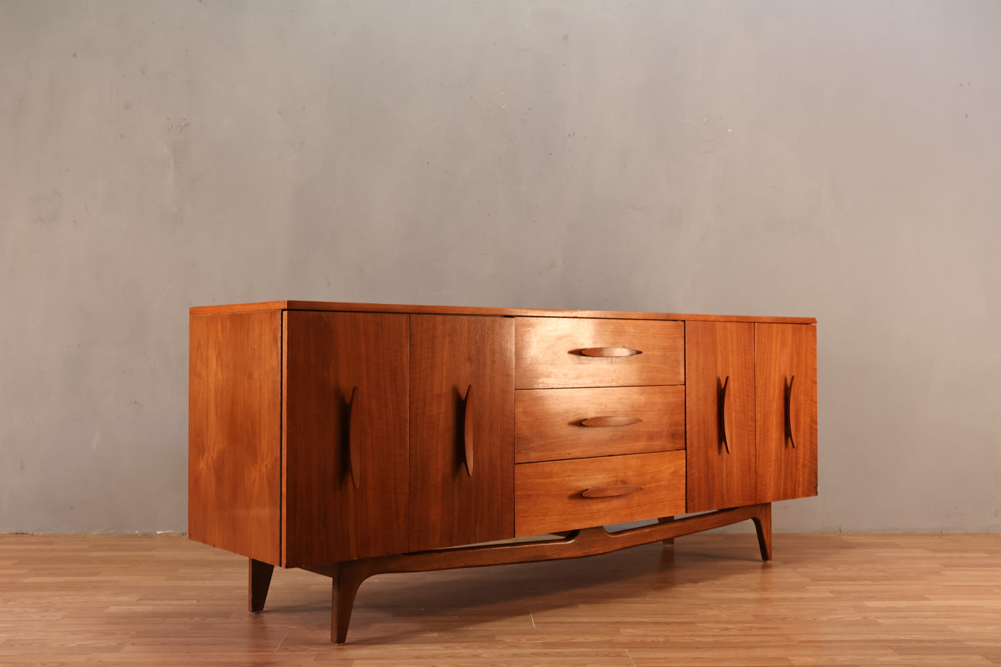 Large Sculptural Walnut 9-Drawer Credenza