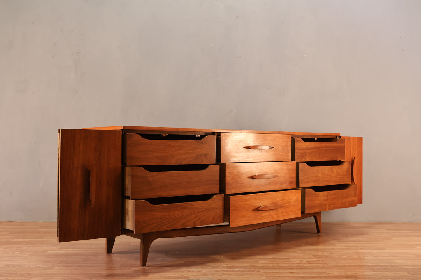 Large Sculptural Walnut 9-Drawer Credenza