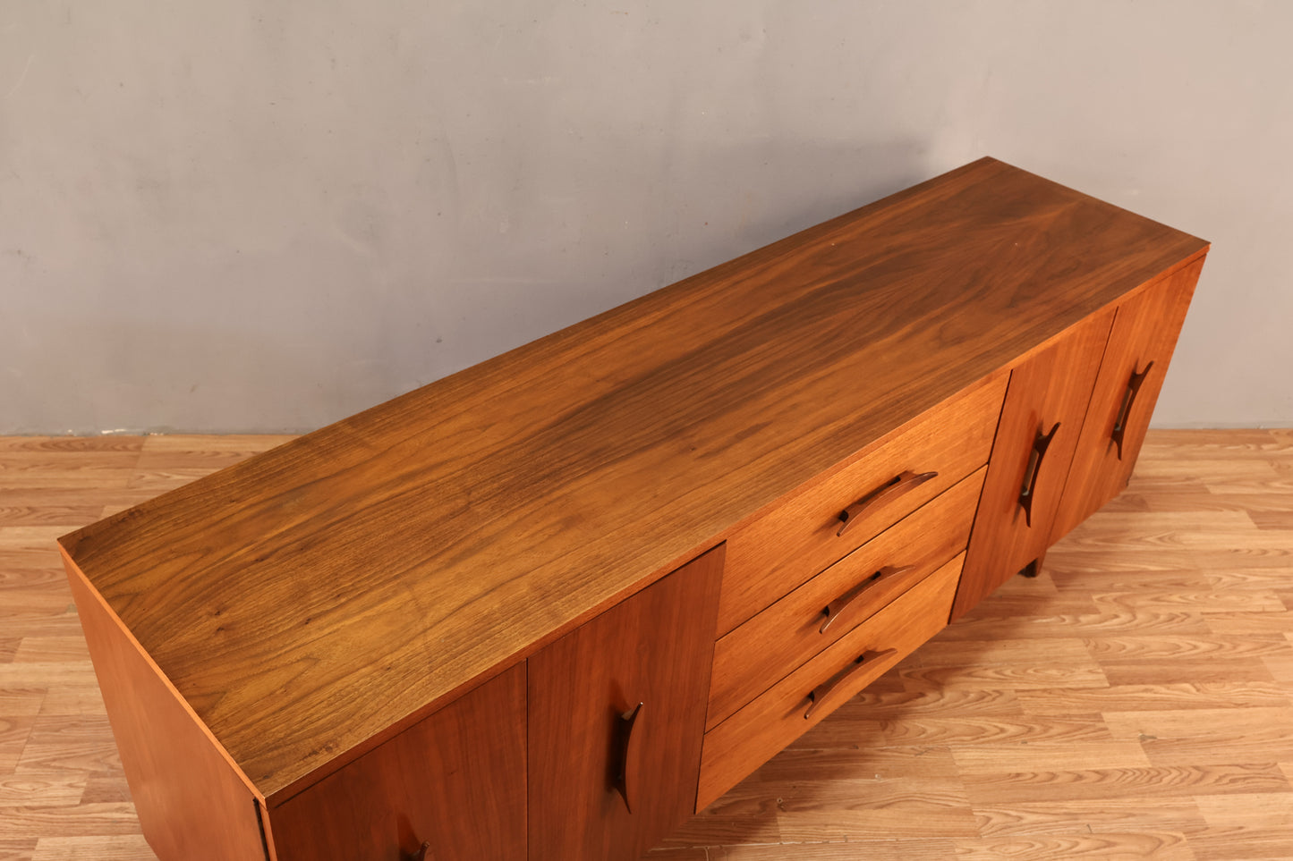 Large Sculptural Walnut 9-Drawer Credenza