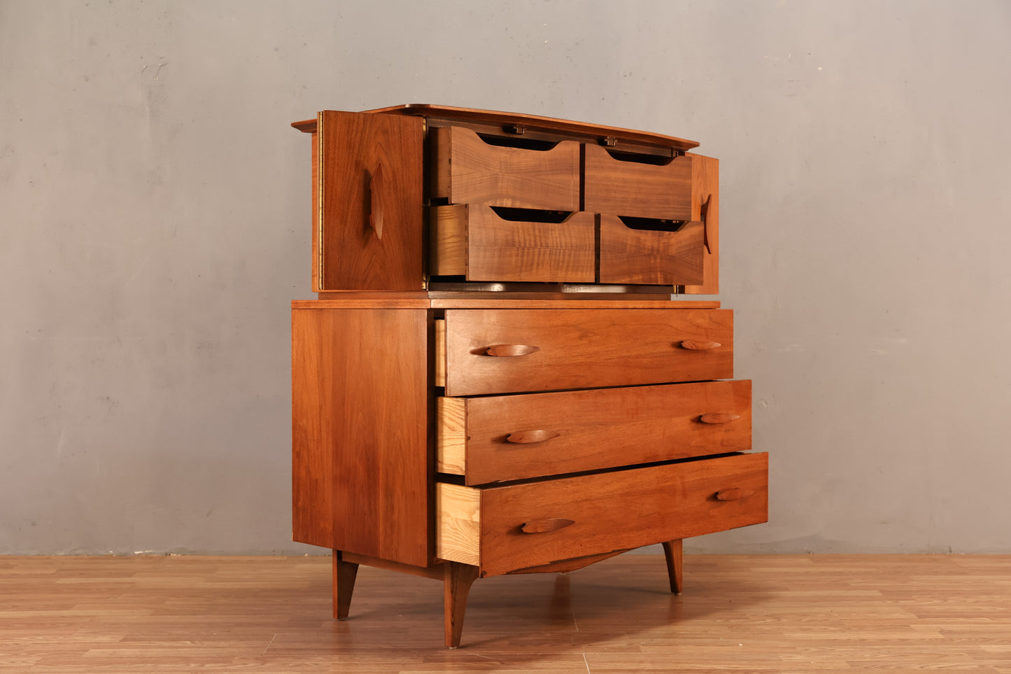 Sculptural Walnut 7-Drawer Bachelor's Chest