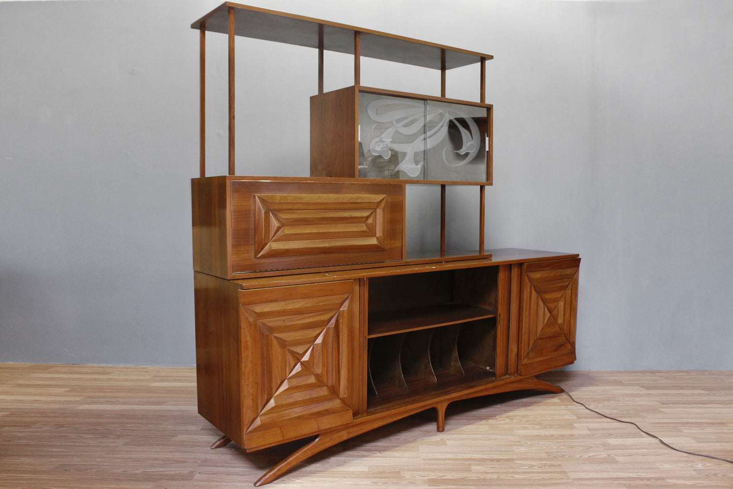 Large Mid Century Record Cabinet Wall Unit - ONLINE ONLY