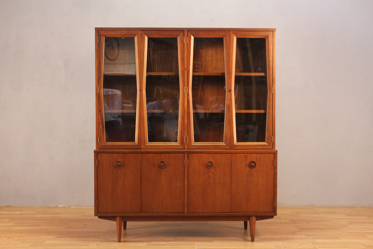 Mid Century Walnut & Glass-Front Wall Unit