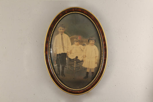 Antique Oval "Siblings" Bubble Glass Portrait