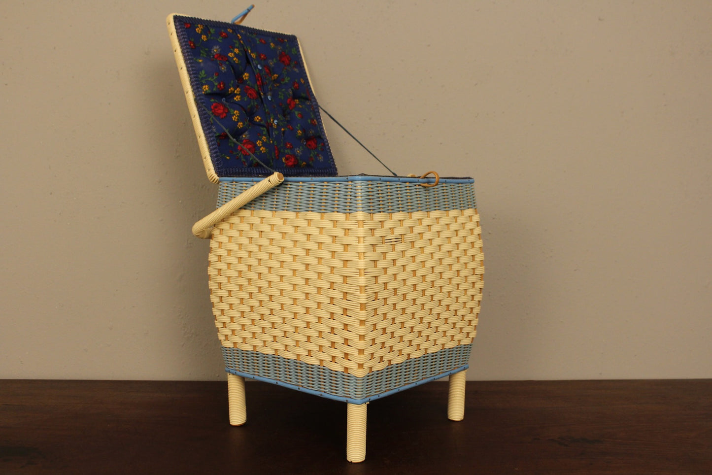 White & Blue Woven Sewing Box