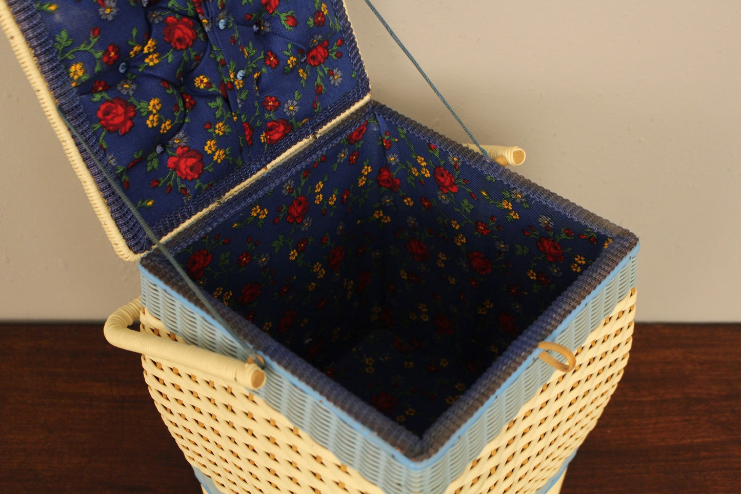 White & Blue Woven Sewing Box