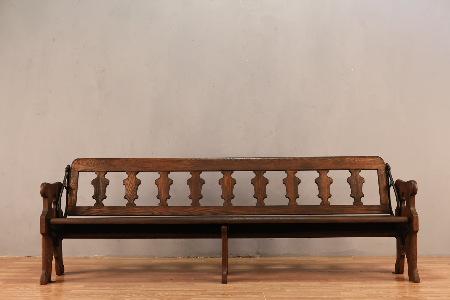 Long Mission-Style Oak & Iron Bench - ONLINE ONLY